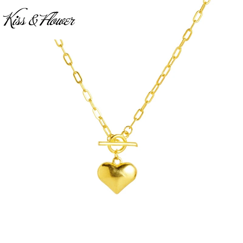 KISS&FLOWER Gold Heart Jewelry Sets For Women Necklace+Ring Wedding Party Birthday Christmas Bride Ladies Mother Girl Gifts JS61