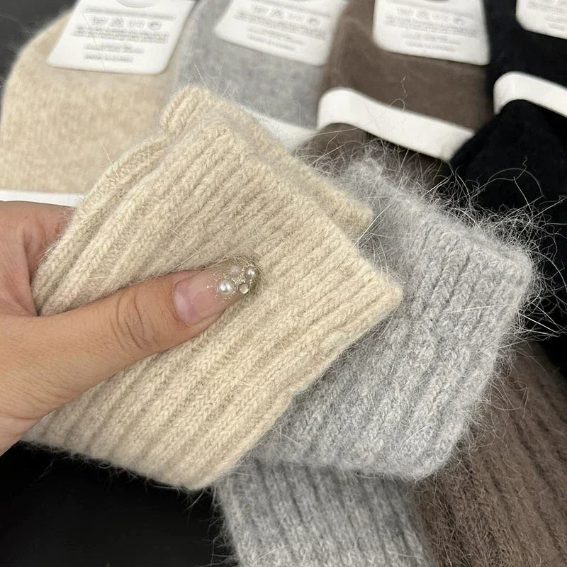 1/3Pairs Winter Thicker Cashmere Wool Women Socks Casual Japanese Fashion Solid Color Long Sock Girls Thermal Warm Crew Sock