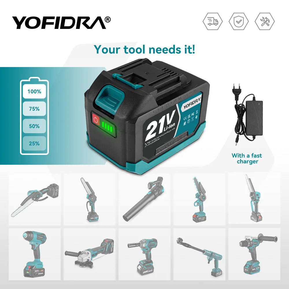 YOFIDRA 3.0Ah 4.0Ah Rechargeable Lithium Ion Battery Lithium Ion Battery Li-ion Battery for Electric Wrench Chainsaw Power Tool