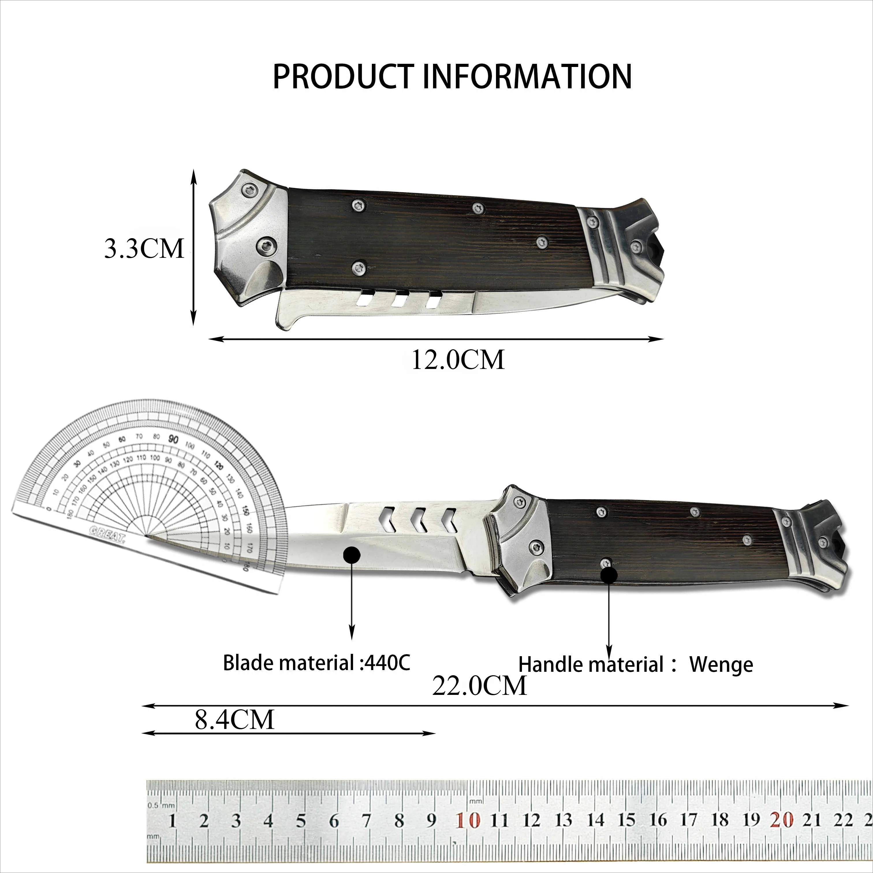 Survival Rescue 440C Blade Camping Hunting Chicken Wing Wooden Handle Hiking Tactics EDC Folding Knife with Sheath