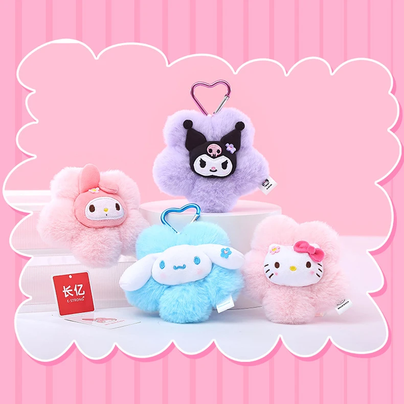 Echte Sanrio Hello Kitty Kuromi Melody Cinnamoroll gevulde knuffel bloem stijl hanger sleutelhanger anime sleutelhanger verjaardagscadeau