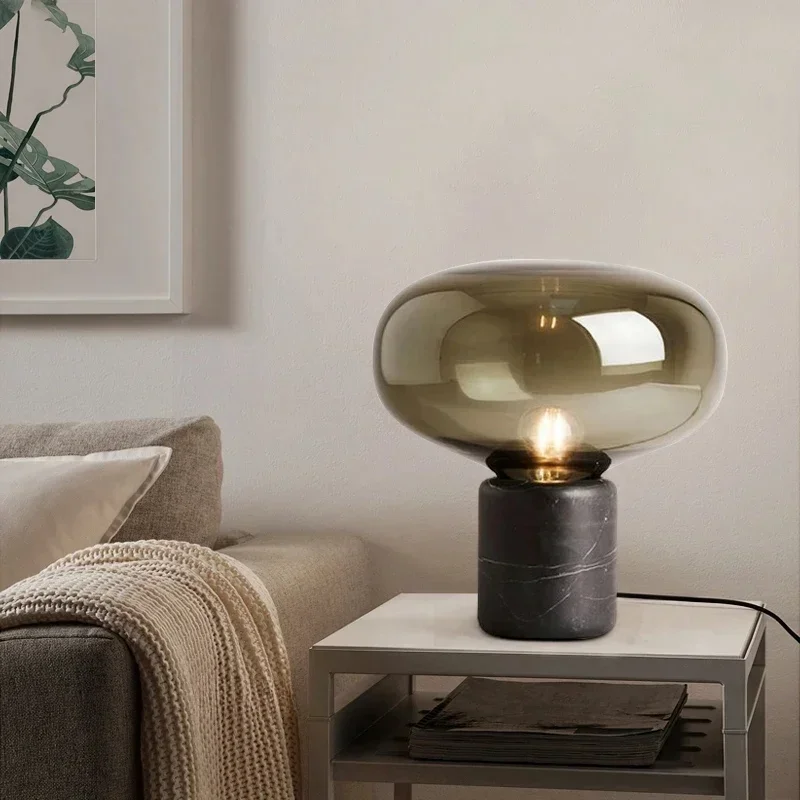 Postmodern marble table lamp Bed Room Decoration Beside Lamp Luxury Black glass lampshade for Living Room office decor lamps image 2