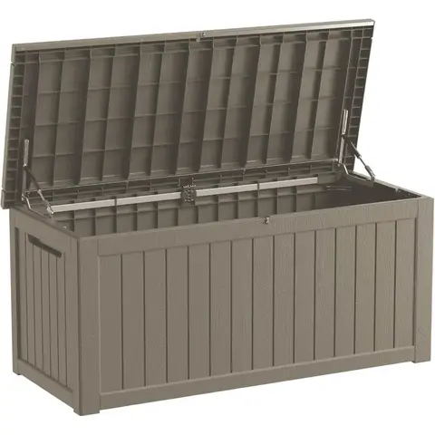 Scatola per ponte in resina da 230 galloni, scatola portaoggetti esterna impermeabile, con serratura per mobili da giardino, attrezzi da giardino, accessori per piscina, resistenza ai raggi UV