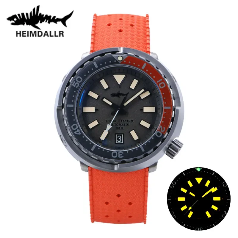 Heimdallr Men\'s Titanium Tuna Can SBBN Diver Watch Grey Texture Dial Sapphire NH35 Automatic Movement 200m Waterproof Retro Lume