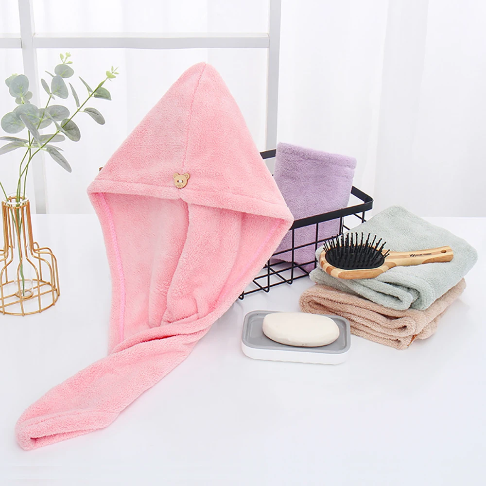 1PCS Magic Microfiber Hair Towel Fast Drying Dryer Towel Women Embroidered Coral Velvet Wrap Head Absorption Water Bath Hat