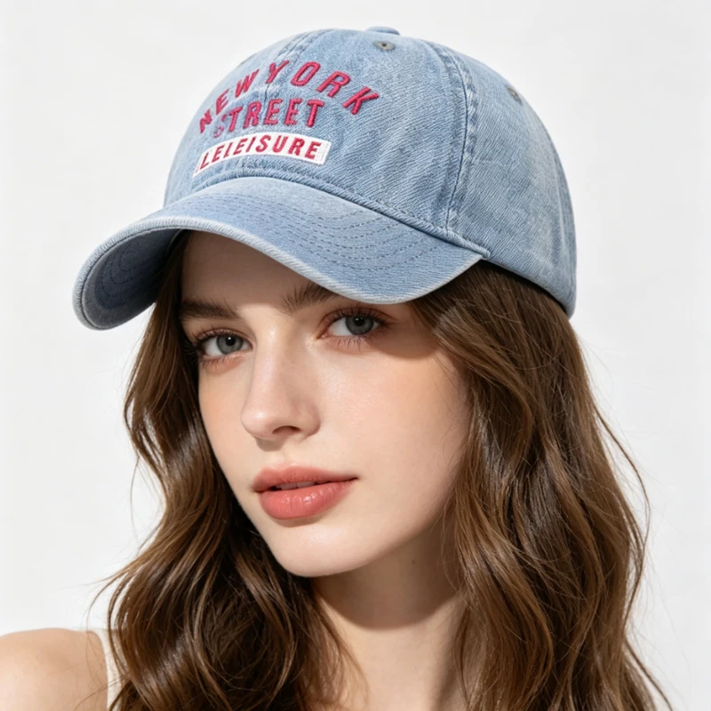 

Washed Denim Unstructured Baseball Cap New York Street Embroidered Unisex Vintage Dad Hat