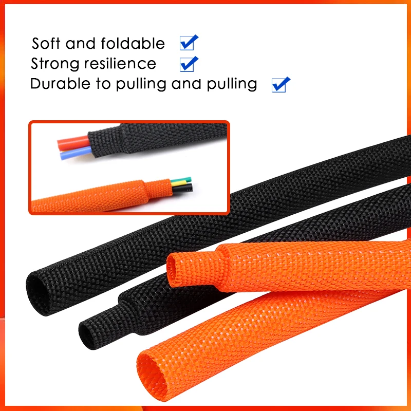 Braided Cable Sleeve Heat Shrink Tube 6/8/10/12mm Insulation Flam Retardant PET Auto Line Organizer Wire Wrap Sheath Protection