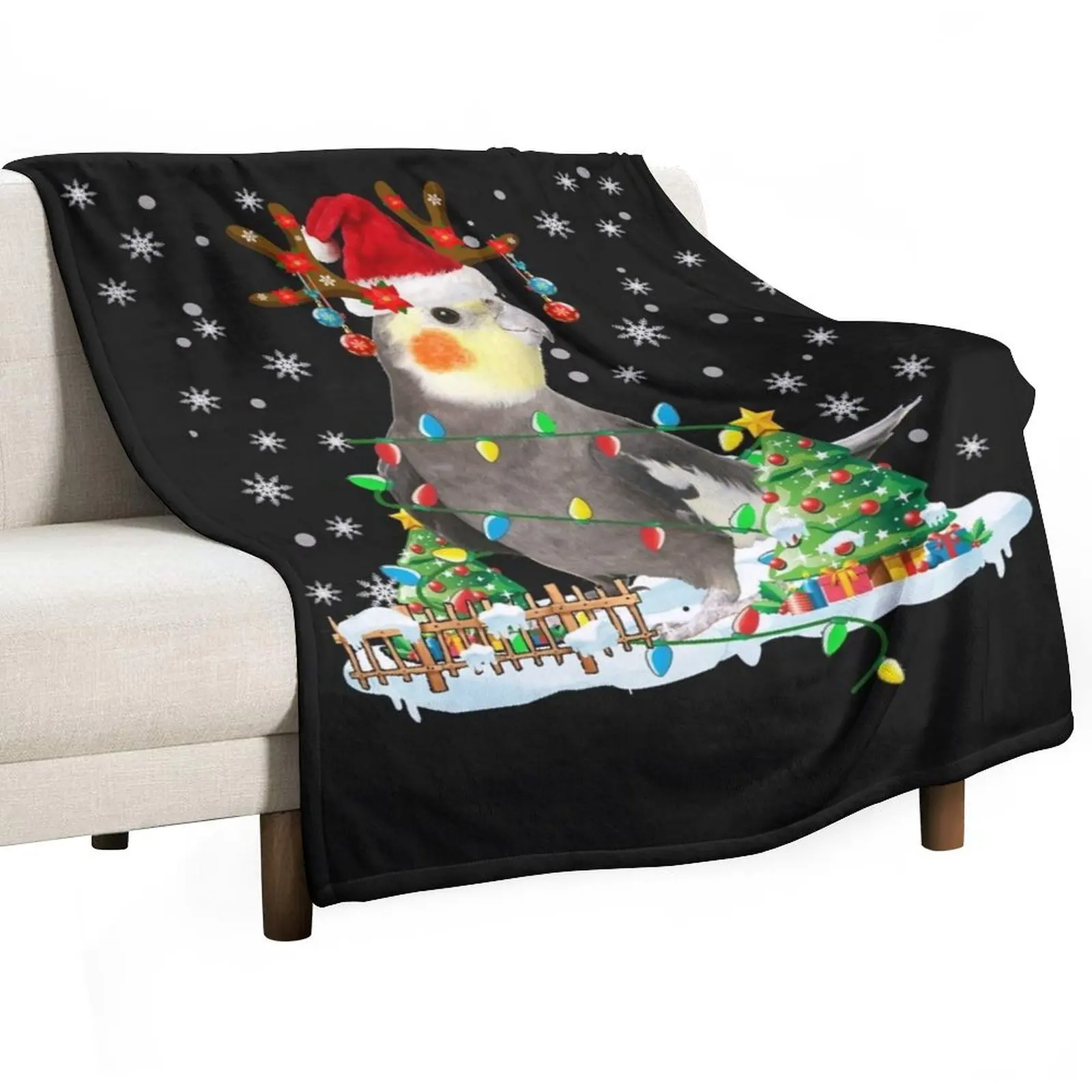 Christmas Cockatiel Lover Santa Christmas Lights Long Sleeve T-Shirt. Throw Blanket warm winter Sofa Throw Large Custom Blankets