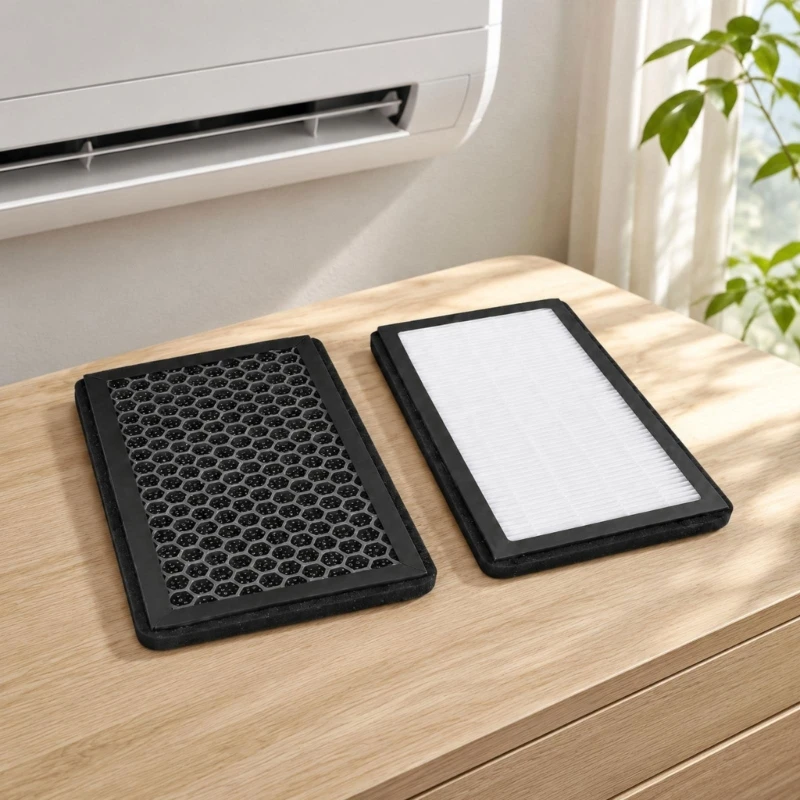 Household Air Conditioner Filter Replacement Rectangular Pleated Filter with Visible Two-Side Structure, Size Reference