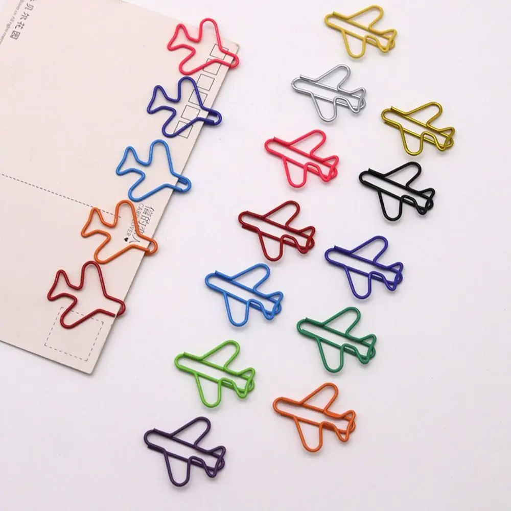 10pcs Metal Memo Airplane Paper Clip Index Bookmark Airplane Shape Metal Paper Clips Clip-on Irregular Creative Bookmark Clip