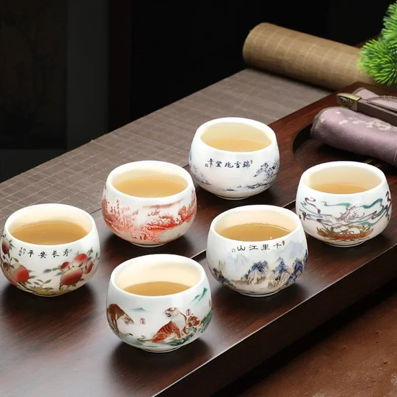 1 Pc Chinese Suede Jade White Porcelain Tea Cup Handmade Teacup Pu\'er Master Cup Tea Bowl Personal Meditation Cup Tea Set 120ml