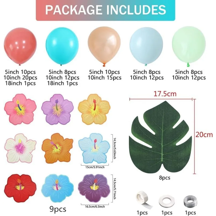 137pcs Moana Birthday Party Supplies Aqua Blue Coral Pearl Champagne Gold Latex Balloons with Summer Hibiscus Sticke for Tropic