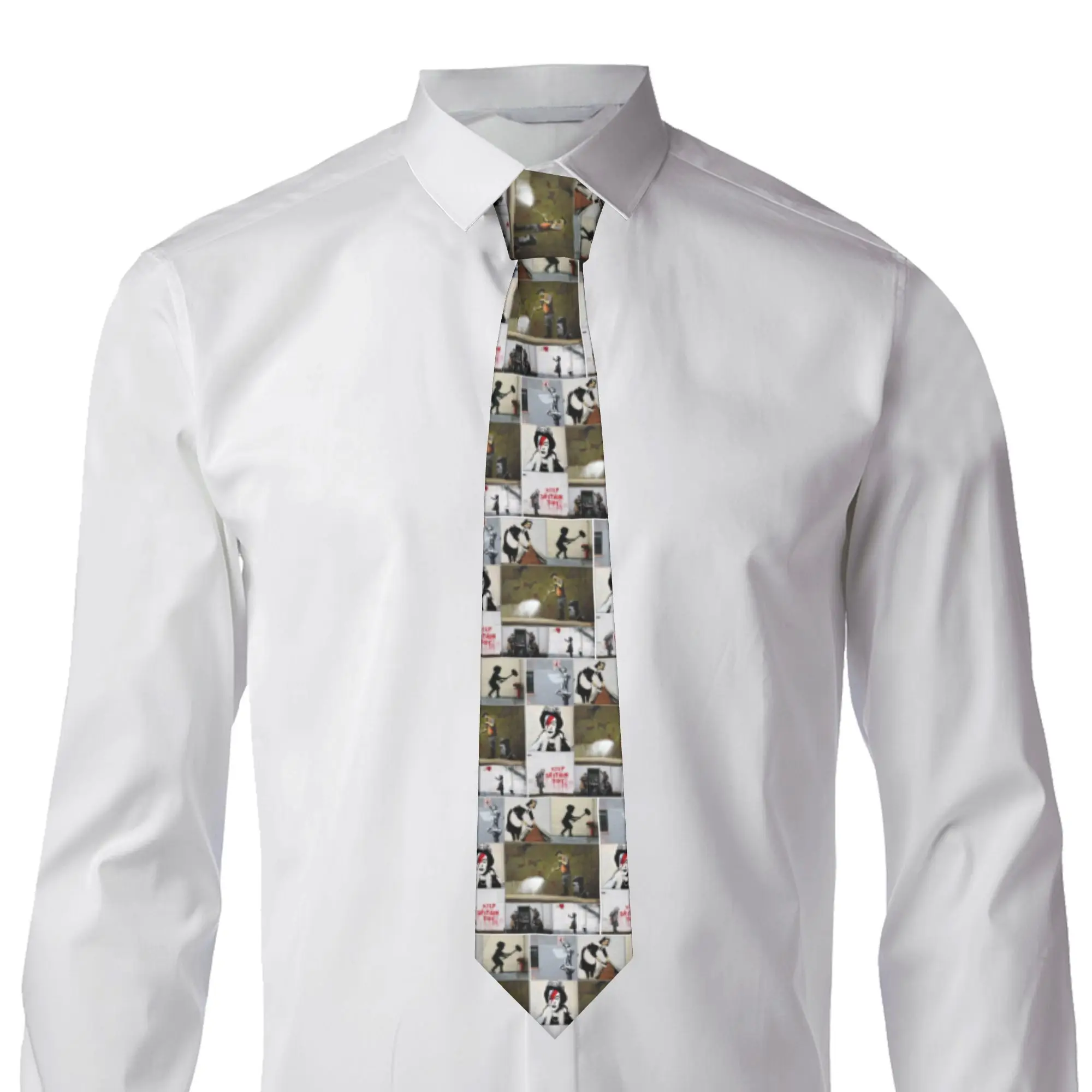 Fashion Banksy Graffiti Merchandise Tie for Business Mens Street Pop Art Necktie