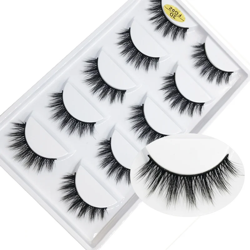 5 pairs/Tray Premium Cotton Black Band natural warping 3D effect Faux Silk Hair false eyelashes extention with Support custom