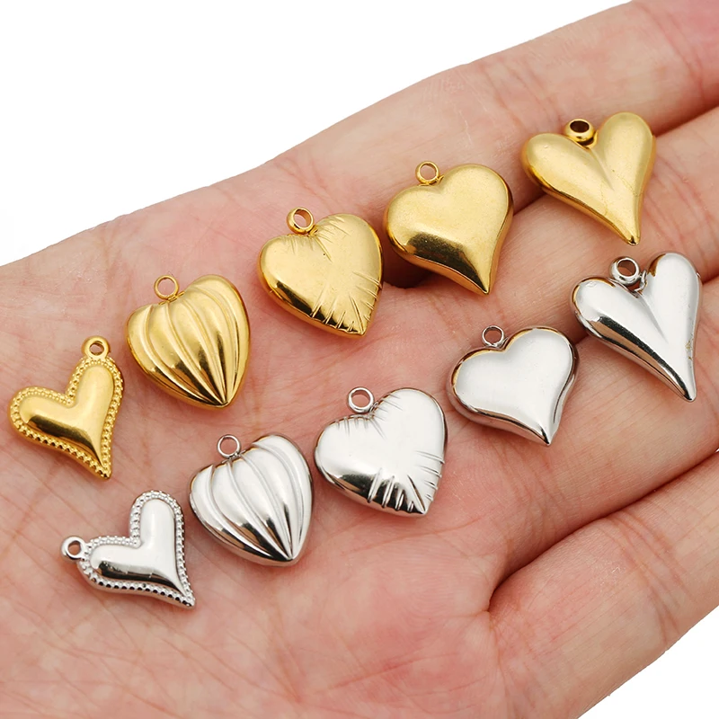 5pcs Stainless Steel Solid Big Heart Charms Pendants for DIY Drop Earrings Making Jewelry Findings Necklace Bracelets Supplies