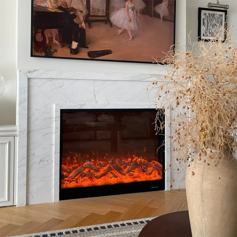 

Modern Built-in Smart Fireplace, Remote Multicolor Simulated Flame & Heating Function for Indoor Hotel Use