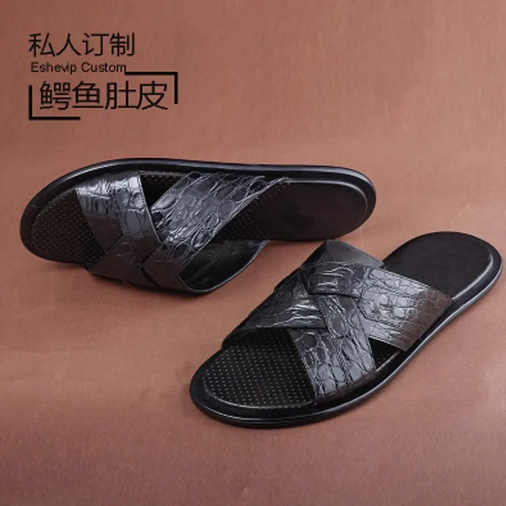 tianxin new crocodile  male  slippers  black  Leather soles men slippers men shoes