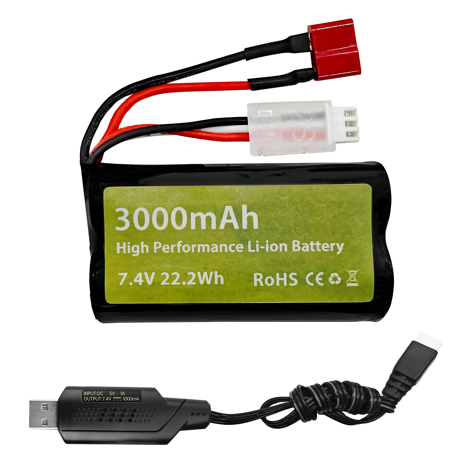 7.4V 3000mAh 15C T-plug Li-ion Battery+USB Charger For WLtoys 12423 MJX 14301 14303 14302 H16PL RC Car,1/10,1/12,1/16 RC Truck