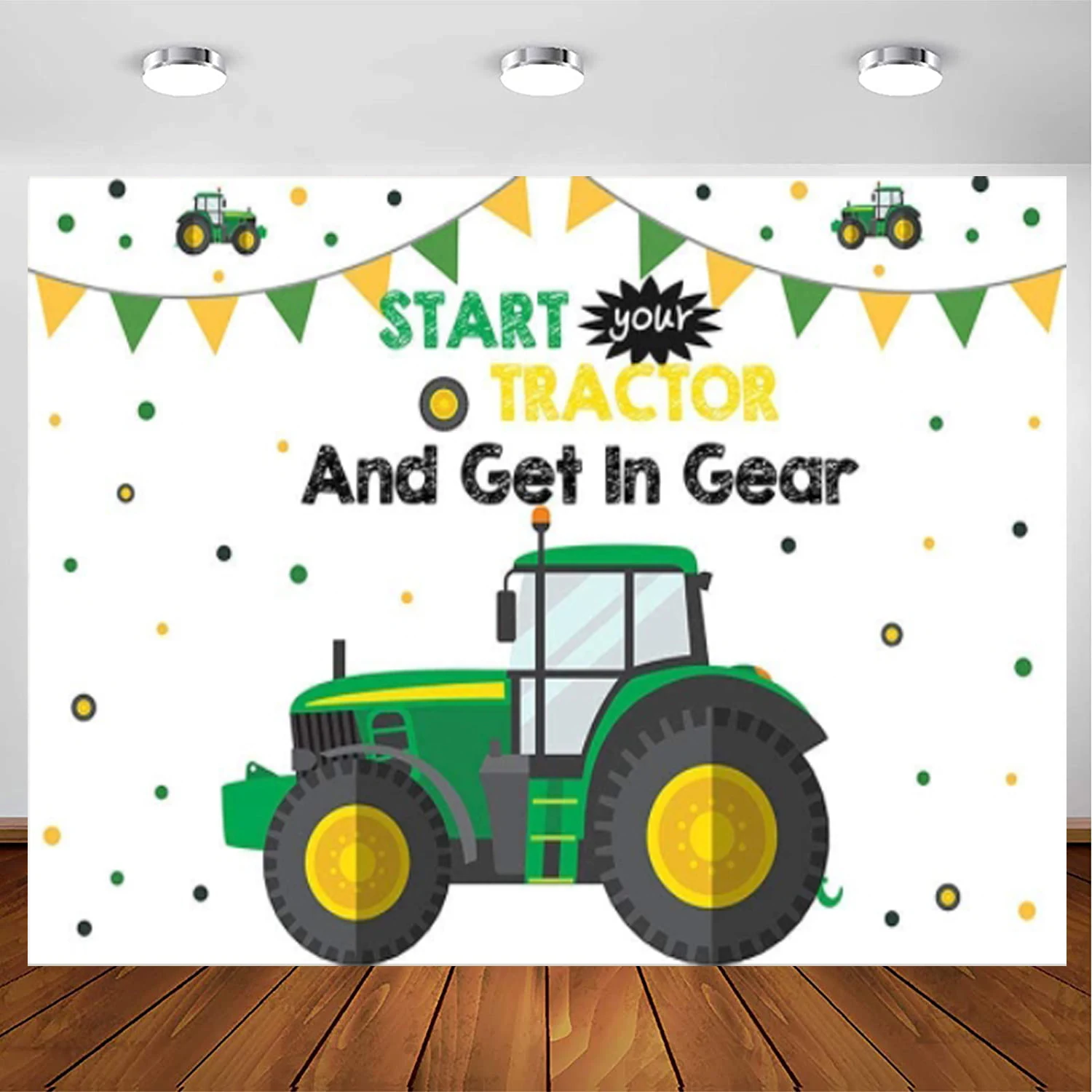 

Photography Backdrop Props Boy Happy 1st Birthday Start Tractor And Put It In Gear Green Background Photo Banner For Cake Table