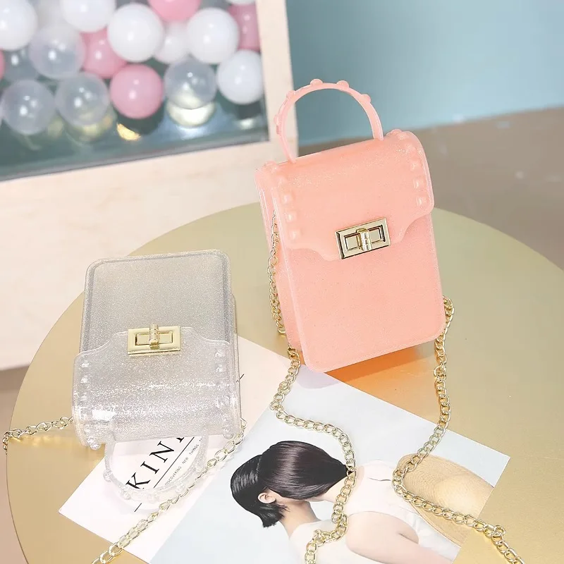 2024 Transparent Jelly Glitter Bag Summer Vertical Mobile Phone Crossbody Chain Candy Color Mini Shoulder Bolso Mujer for Girls