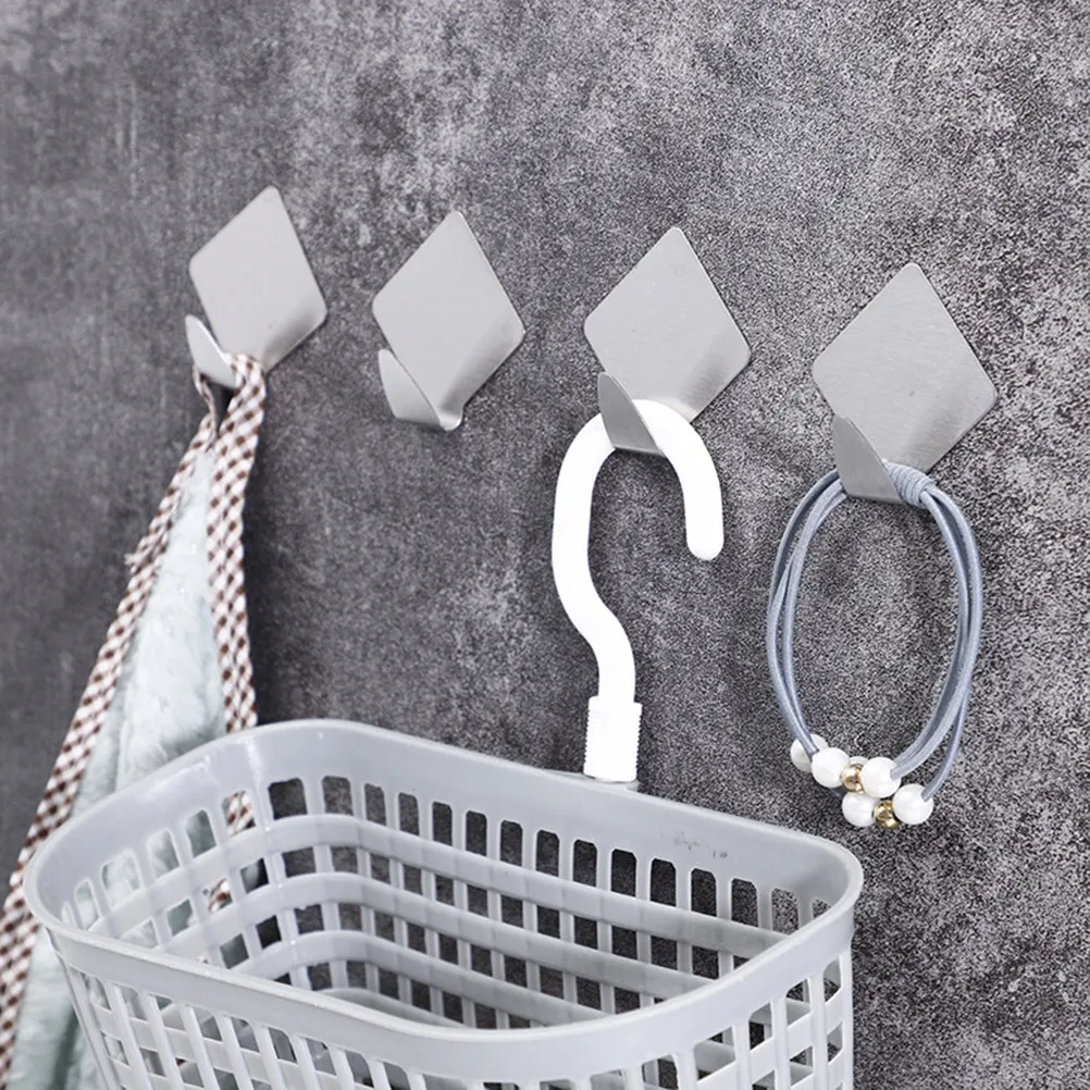 

6 Sets Stainless Steel Coat Hat Hooks Diamond Shape Creative Wall Hanging Hooks for Kitchen Bathroom Door Back Home Storage