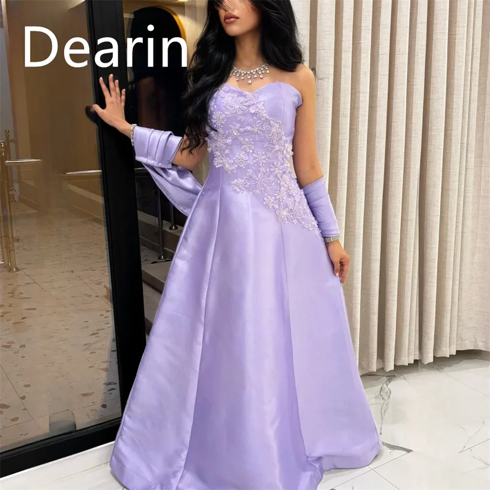 

Customized Prom Dress Dearin Strapless A-line Floor Length Skirts Lace Bespoke Occasion Dresses Formal Saudi Arabia Evening Gown