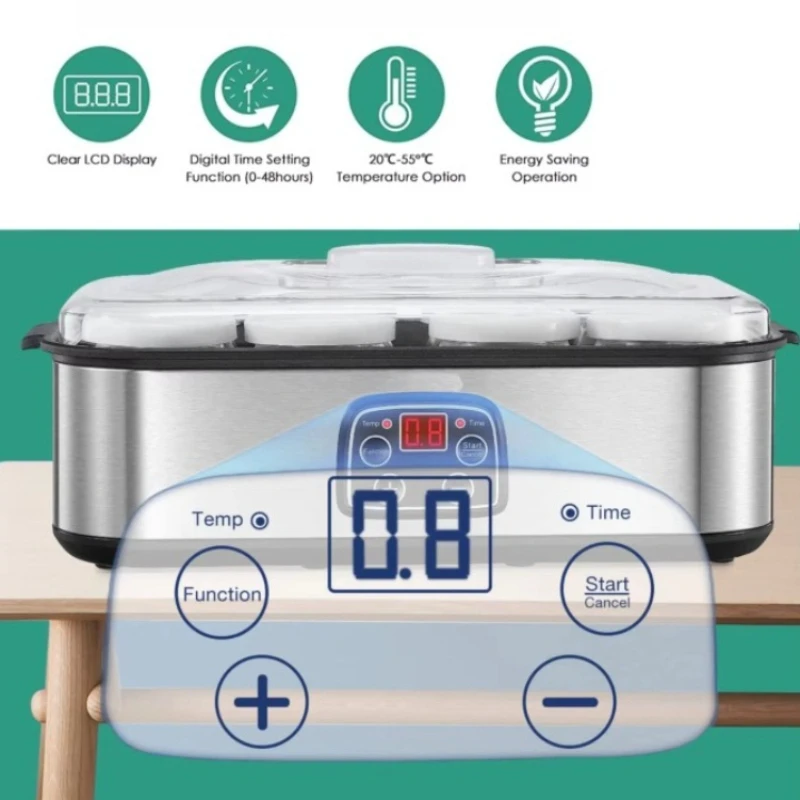 

Large capacity 1.4L electric yogurt machine for home use with LCD display and 8 glass jar temperature control