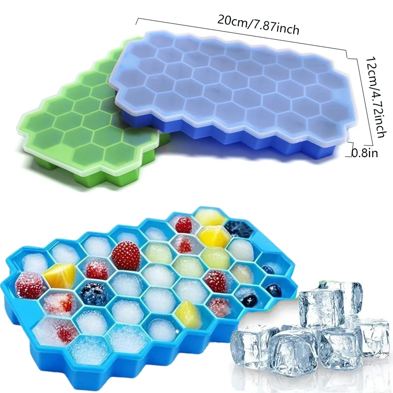 37 شبكة من السيليكون قالب مكعبات الثلج على شكل قرص العسل مع غطاء قالب قابل لإعادة الاستخدام صانع الثلج الخالي من مادة BPA مع أغطية بيرة ويسكي