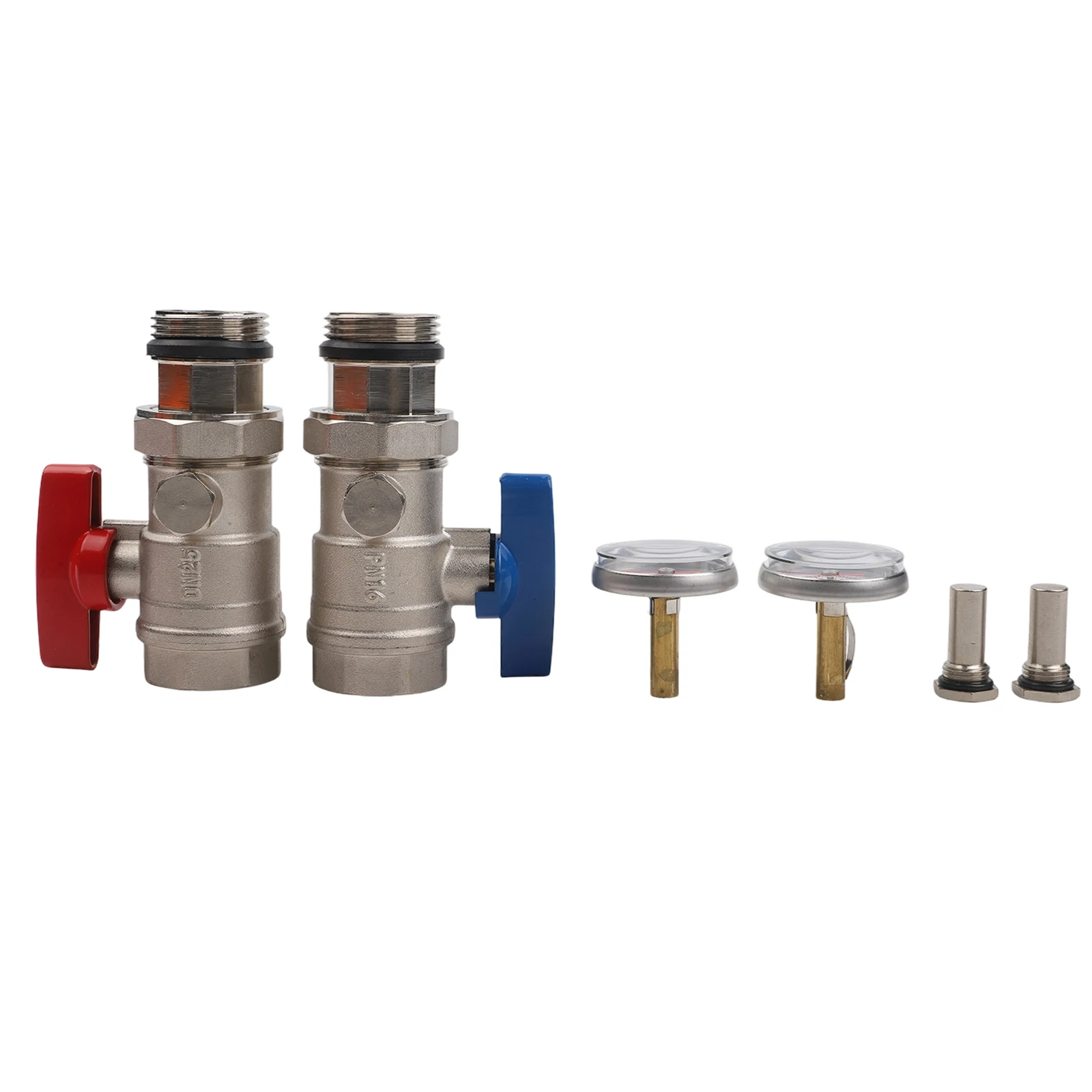 Фото Комплект для полной установки: 2 шаровых крана с интегрированным термометром, совместимые с коллекторами