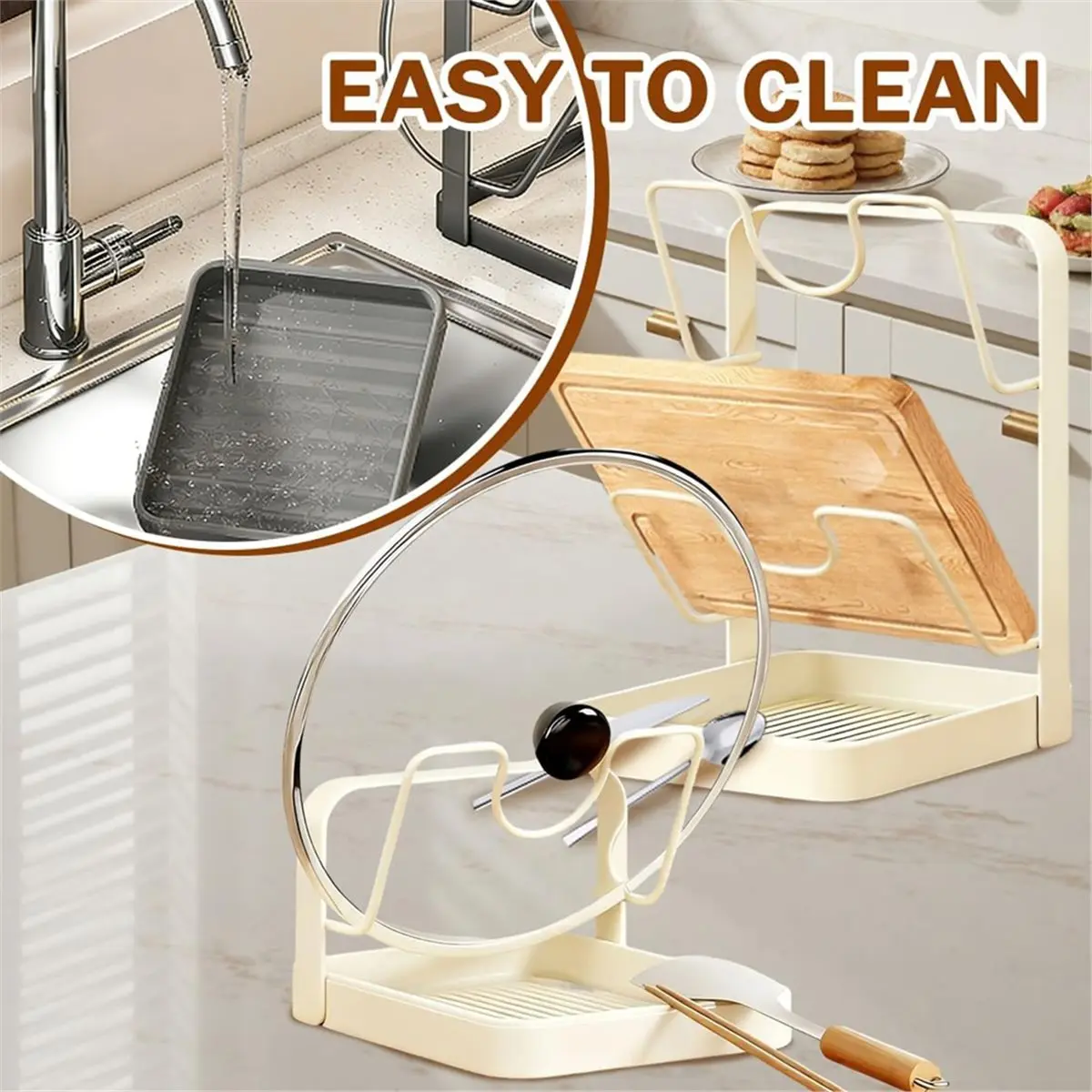 Kitchen Pot Lid Storage Rack, Pot Lid Holder While Cooking, Pot Lid Organizer Rack, Lid and Spoon Rest