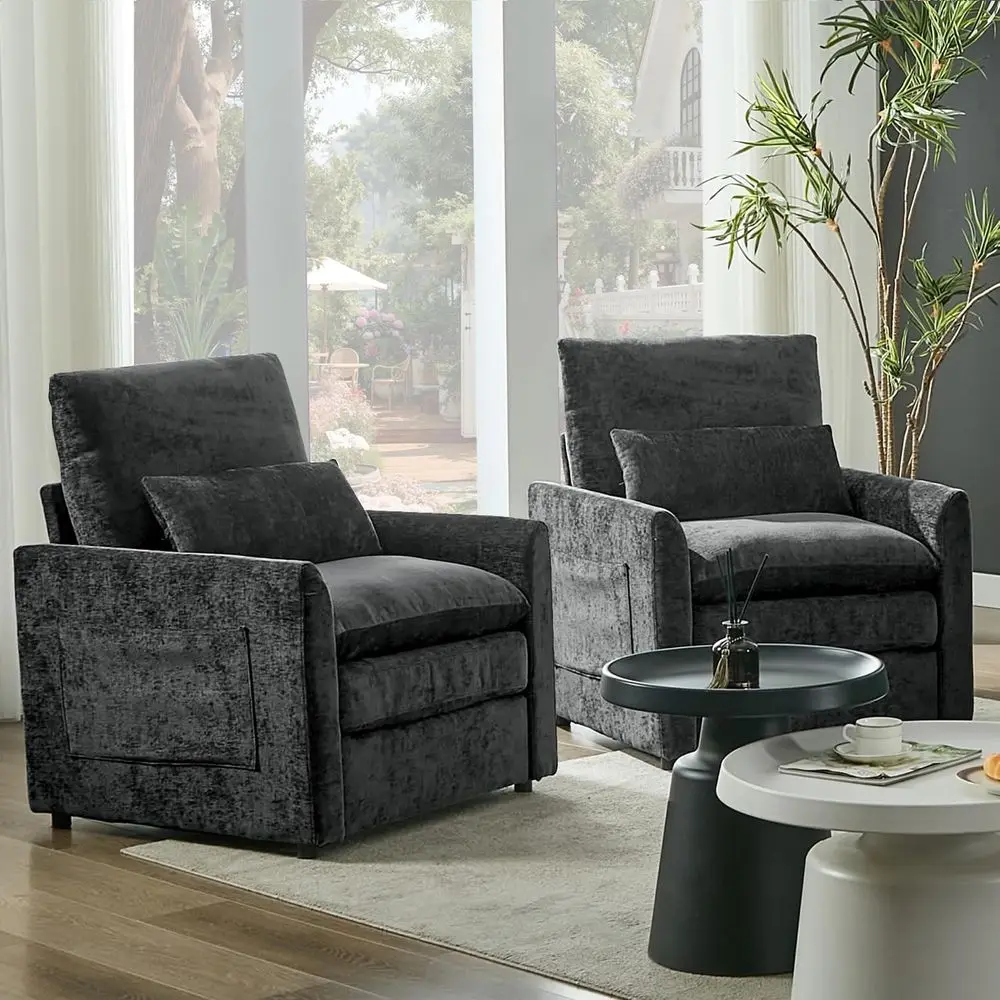 

2-Piece Living Room Accent Chair Set with Cloud Sofa, Spring Cushion, and Comfortable Lumbar Pillow, Gray Upholstered Furniture