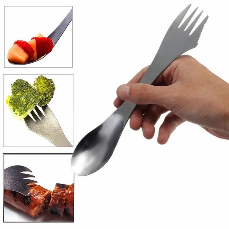 3 In 1 Utensils Titanium Spork Combo Travelling Gadget Cutlery Tableware Spoon Fork Cutter Travel Camping Hiking Picnic