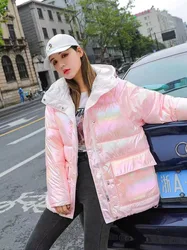 Shiny Color Down Jacket 2023 Autumn and Winter Parkas Korean Style Loose Mid-length Disposable Bread Jacket Cotton Coats Parkas