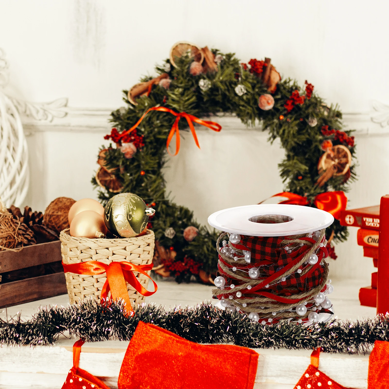 

1 Roll Christmas Decoration Ribbon Red Xmas Design Festive Gift Wrapping Craft Bow Making DIY Holiday Decor Ribbon