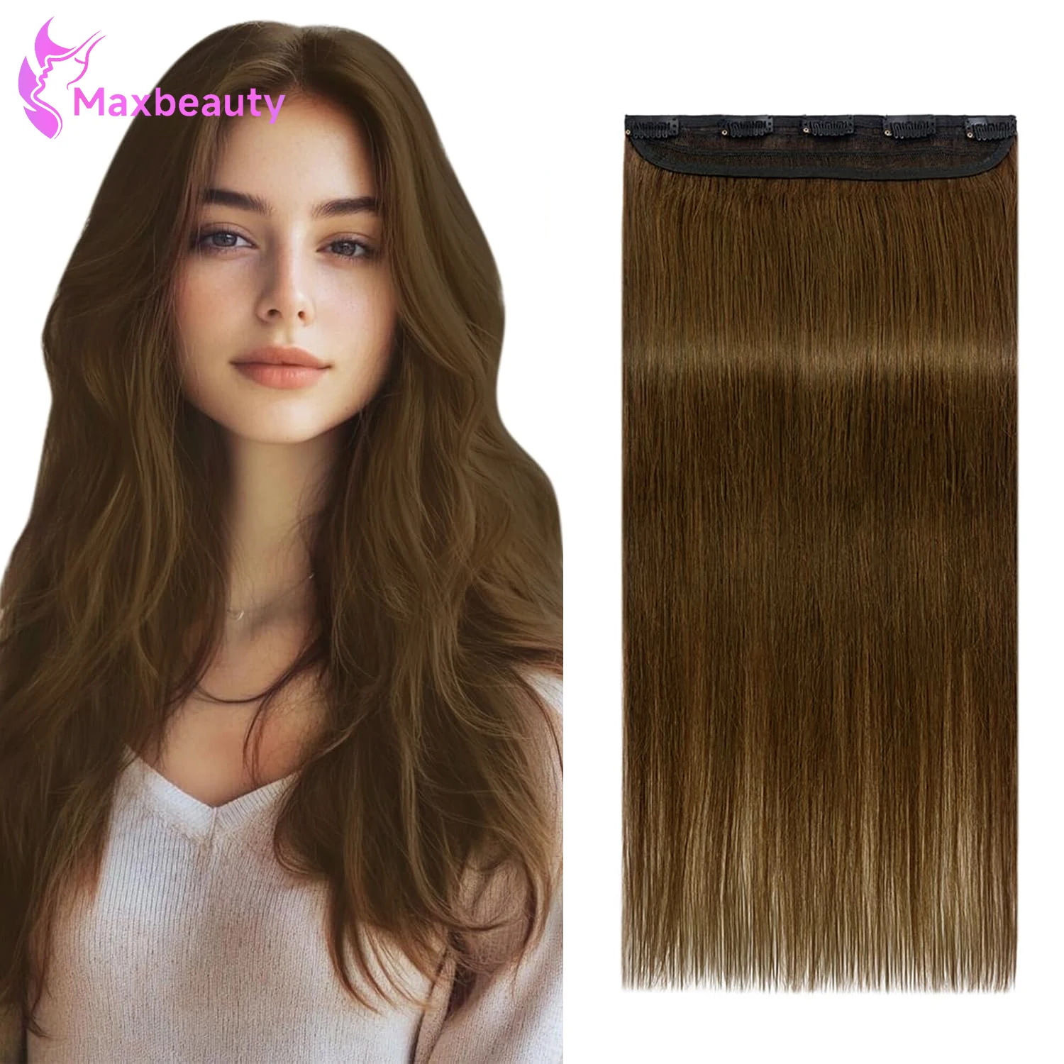 

Наращивание волос на клипсах, прямые, 100 г/шт., средне-коричневые, 5 зажимов, 3/4 цельные зажимы на всю голову, бразильские наращивание человеческих волос