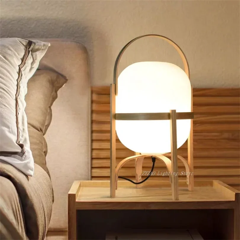 Modern Wood Table Lamps for Bedroom Bedside Hotel Japaness Tea Desk Light Side Living Room Plug in Wooden Glass Japan