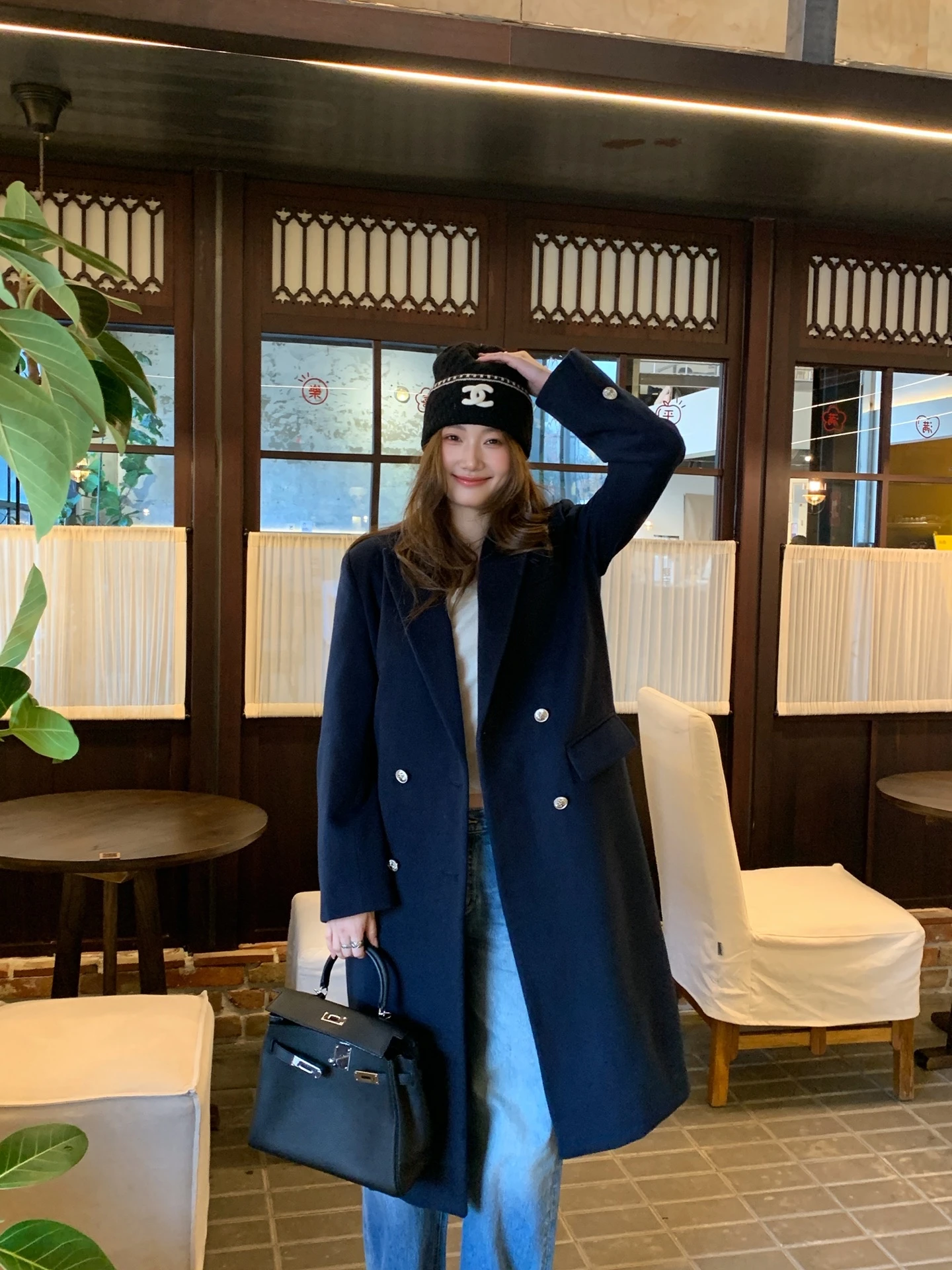 

Autumn Winter New Style Royal Blue Mid-Length Double-Breasted Coat Women's High-End Versatile Retro Casual Woolen Jacket