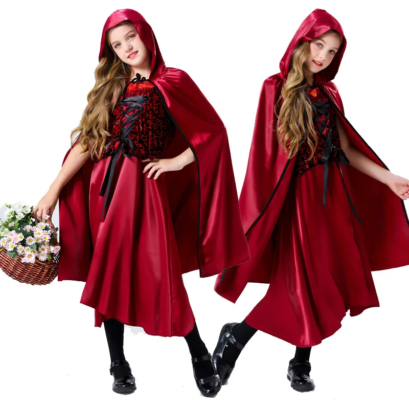 

Halloween Little Red Riding Hood Performance Dress Princess Skirt 61 Children Cosplay Performance Masquerade Dance Fairy Tale