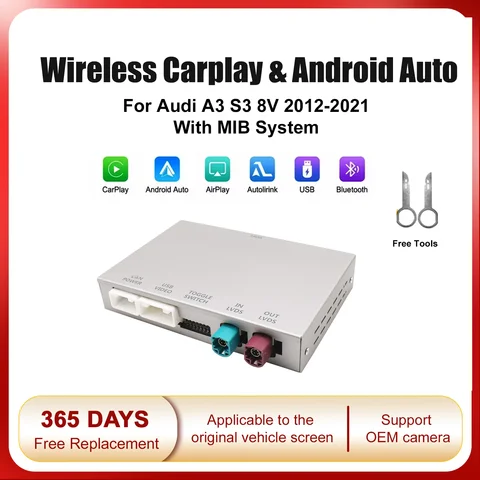 AUTOABC Wireless CarPlay for Audi A3 S3 8V 2012-2021 Android Auto with Mirror Link AirPlay Reverse Camera Navigation Functions