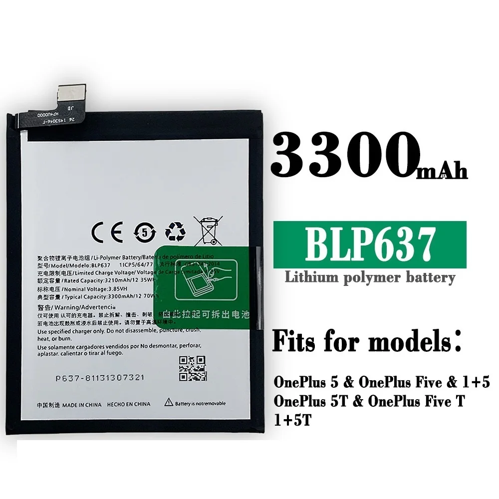 

BLP637 NEW Battery For OnePlus 5 5T FIVE 1+5 1+5T Mobile Phone 3300mAh Replacement Internal Latest Batteries +Tools