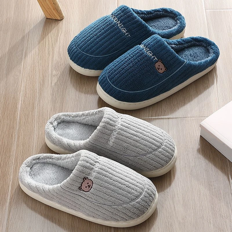 Women Men Winter Home Warm Plush Slippers Non-Slip Slides Couples Bedroom Footwear Anti-Slip Soft Sole Bedroom Indoor Floor Shoe