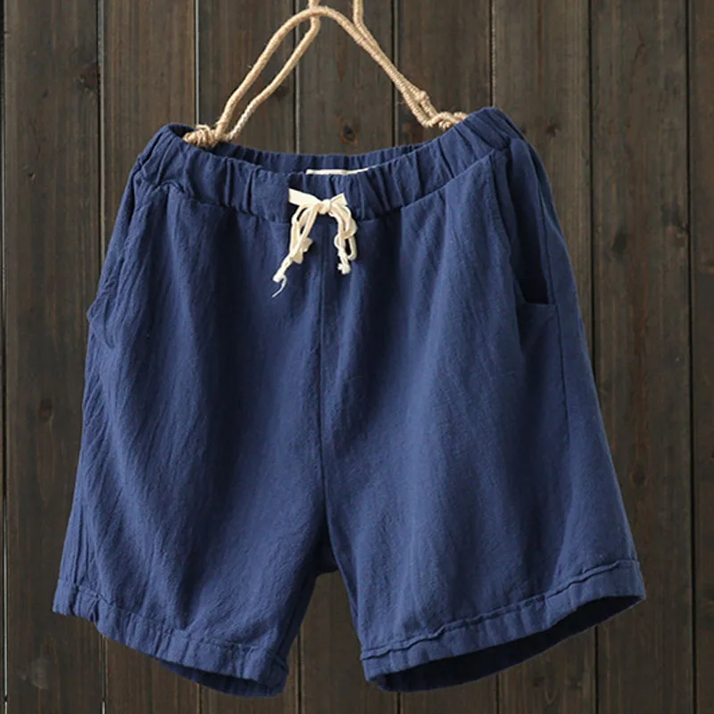 

Summer Candy Color Ladies Cotton Linen Shorts Summer Leisure Loose Short Pants Elastic Waist Casual Women Large M-4XL