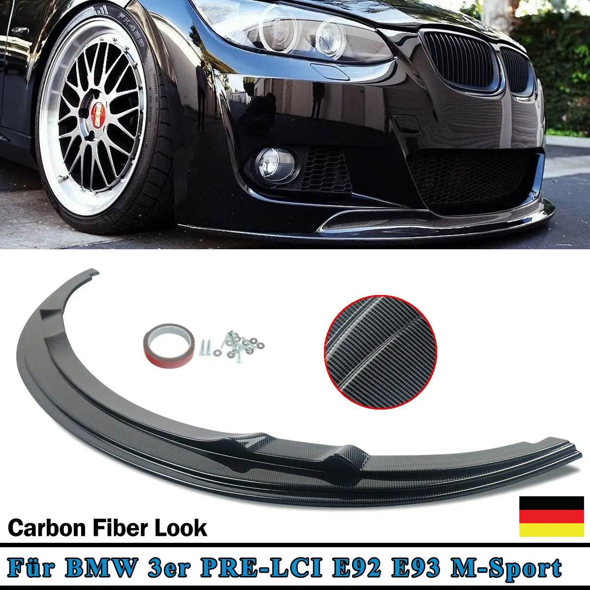 Carbon-Optik für BMW 3er Serie 2006-2010 E93 330d Cabrio M Sport Vor-Facelift Frontstoßstangen-Splitter Lippen-Diffusor Karosseriekit ABS
