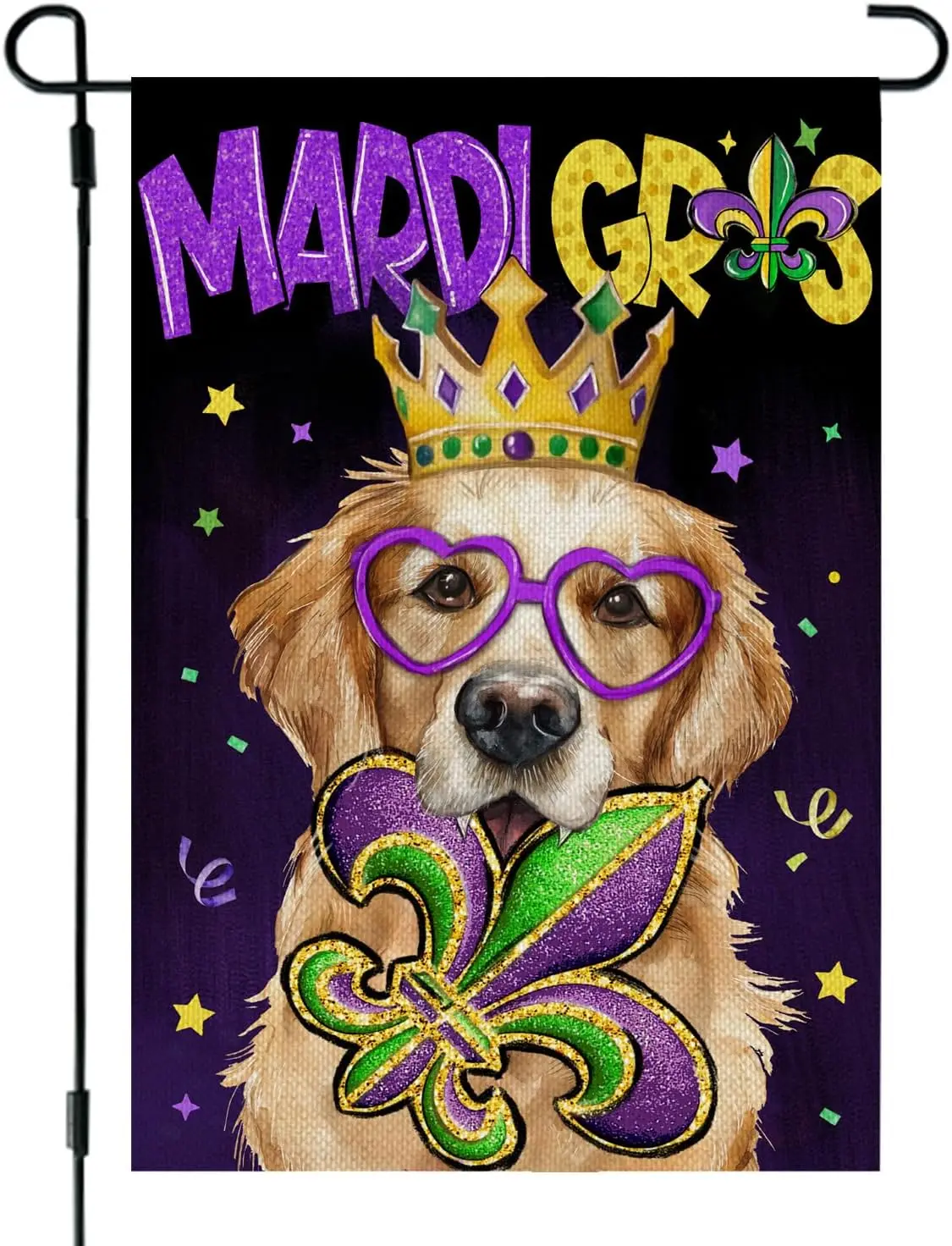 CROWNED BEAUTY Mardi Gras Garden Flag Dog Fleur de Lis 12x18 Inch Double Sided Welcome Decoration for Outside Yard CF1924-12 EEZ