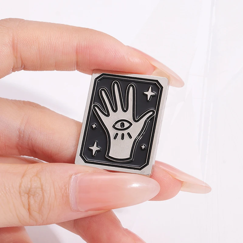 Eye Wizard Hat Tarot Hand Raven Crow Pin Lapel Badge Punk Gothic Jewelry Gift for Friend Black Witch Enamel Pins Custom Starry