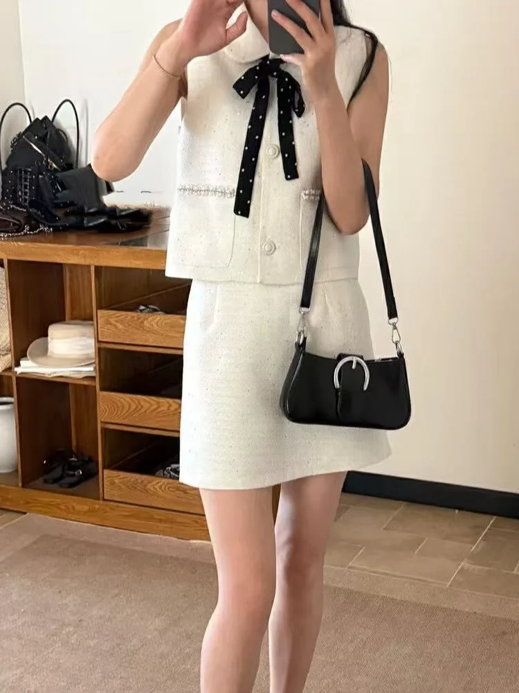 

Ele 2025 Summer Faion Set Women's Name Lady Sle Small Fraance Wind Vest plus f Skirt Ensemble with Silk Scarf