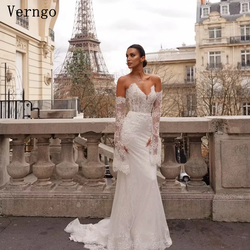 

Verngo Luxury Lace Wedding Dress Sweetheart Mermaid Sweep Train Bride Dress Modern Prom Bridal Gowns Customized