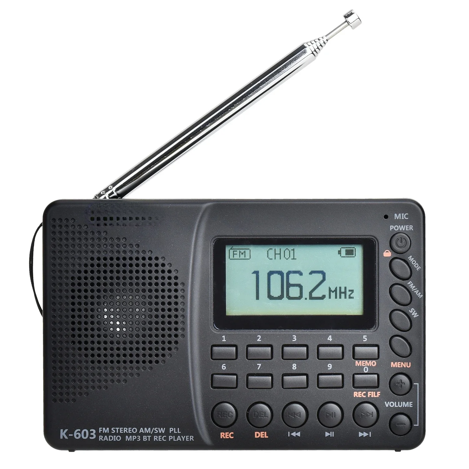 

K-603 Portable Radio BT/TF/AM/SW/FM Stereo & Record Function