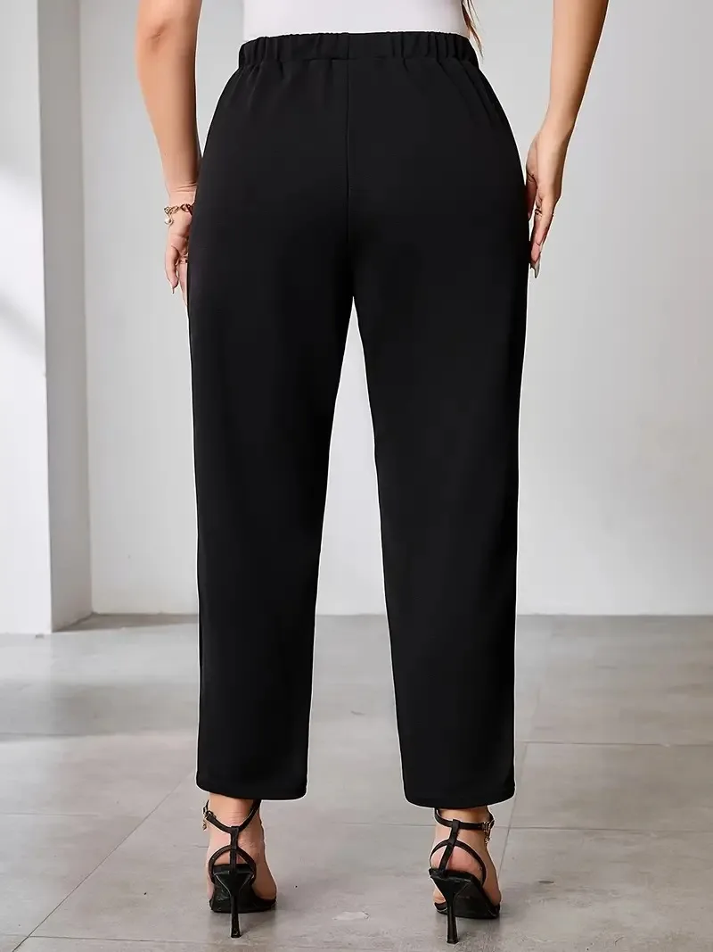 GIBSIE Plus Size Black Trousers for Women Fashion 2024 Spring Summer Elastic Waist Office Ladies Casual Pants with Pockets