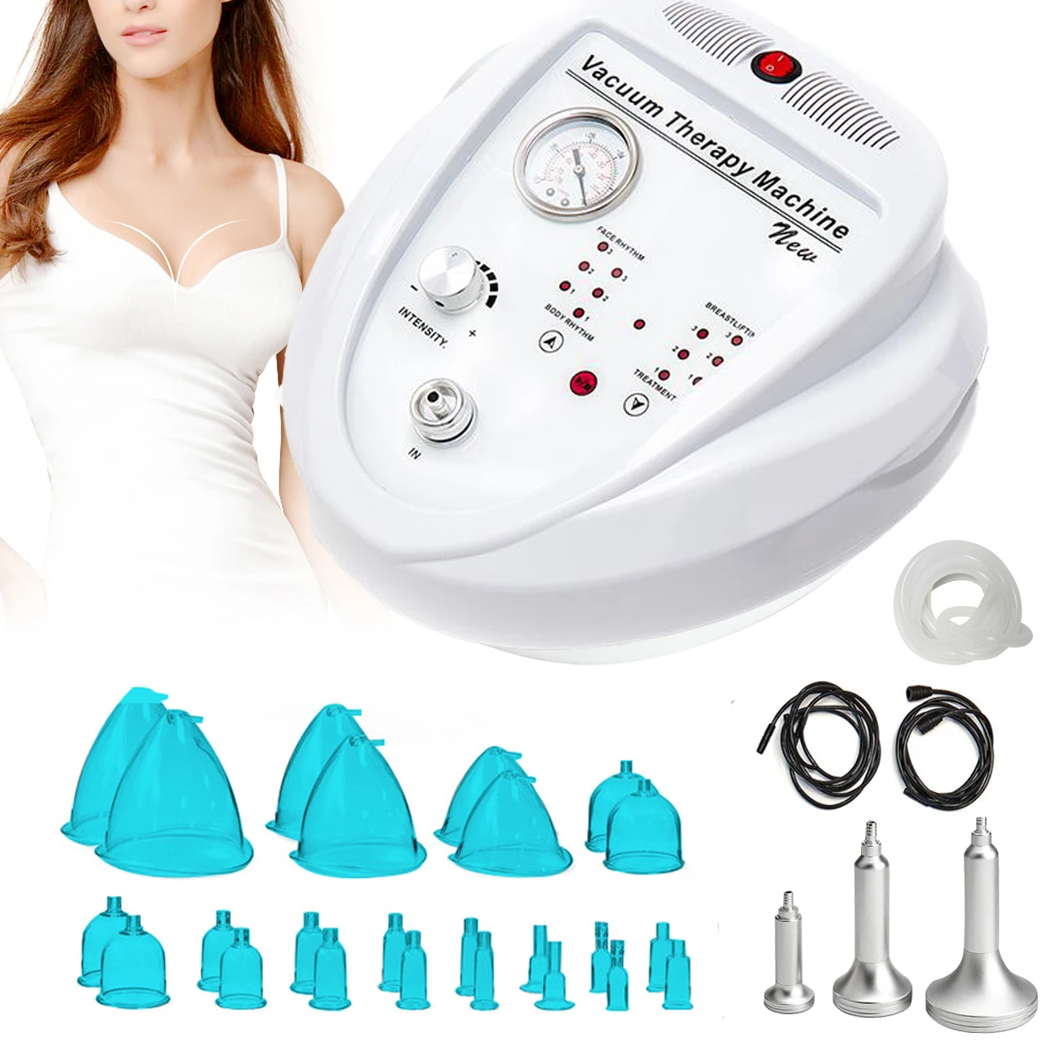 

Vacuum Massage BBL Suction Cup Device With 24 Blue Cups Buttock Colombien Lifting Vacuum Therapy Breast Enlargement Machine